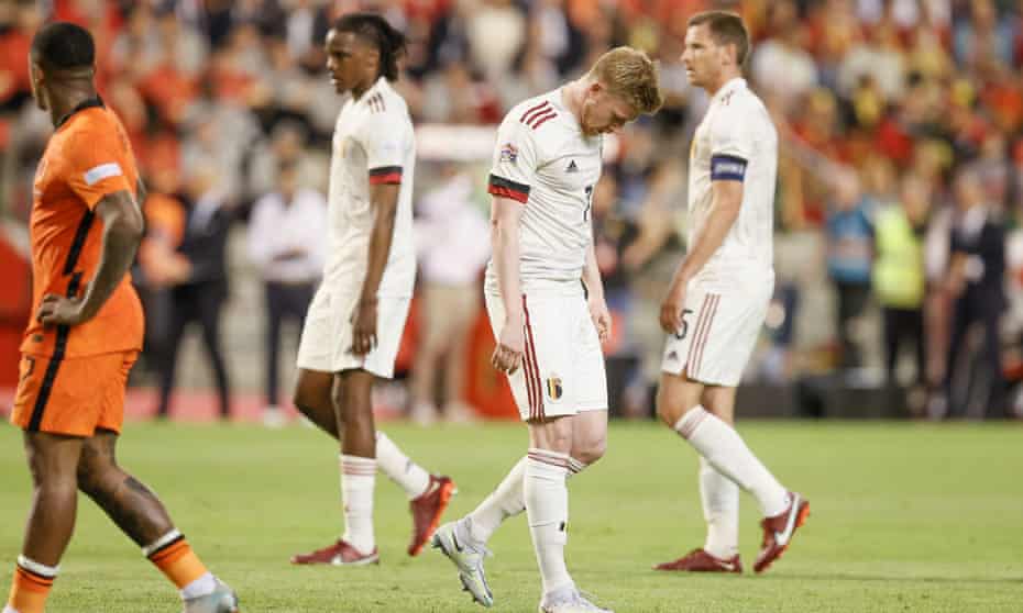 Kevin De Bruyne looks dejected during the defeat by the Netherlands.