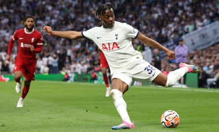 Destiny Udogie crosses the ball for Tottenham