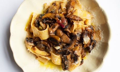 ‘This is the sort of recipe that can take a bit of tinkering’: pappardelle, mushrooms and harissa.