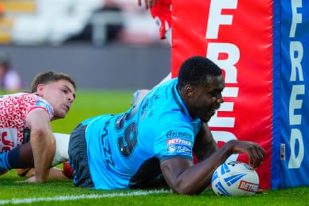 Sam Eseh crashes over for Hull’s fourth try just before half-time, to give them a decisive 26-0 lead.