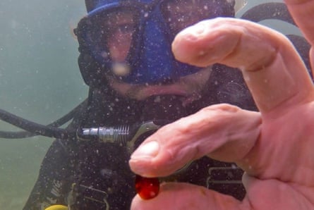 The underwater discovery of a gemstone submerged at Caesarea harbor.