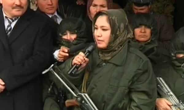 Female rights activist Zoya Faizi addresses a rally in Escape from the Taliban.