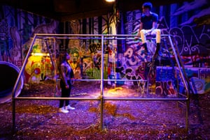 A scene in the immersive theatre production Because the Night at Malthouse Theatre, Melbourne.