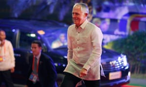 Malcolm Turnbull arrives for the a group photo during the Apec Summit in Manila on Wednesday.