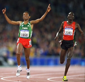 Haile Gebrselassie and Paul Tergat25 Sep 2000: Haile Gebrselassie of Ethiopia beats Paul Tergat of Kenya in the Mens 10000m Final at the Olympic Stadium on Day Ten of the Sydney 2000 Olympic Games in Sydney, Australia. \ Mandatory Credit: Andy Lyons /Allsport