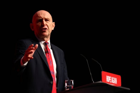 John Healey speaking at the Labour conference.