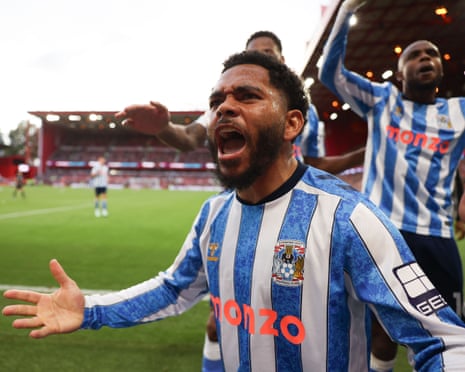 Jay Dasilva celebrates after scoring CoventryâÂÂs winner against Nottingham Forest.