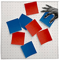 composite image of hand reaching towards red and blue squares