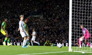 Leeds United’s Patrick Bamford looks on as Ezgjan Alioski’s deflected shot beats West Bromwich Albion’s Sam Johnstone.
