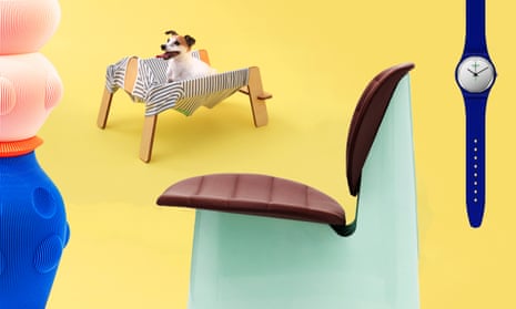 From left: Vase by UAU Project, Wanmock by Torafu Architects for Jack Russell Terrier, Pilota chair by Studio Brichet-Ziegler, Swatch plastic-free watch from the Bioreloaded 1983 Collection