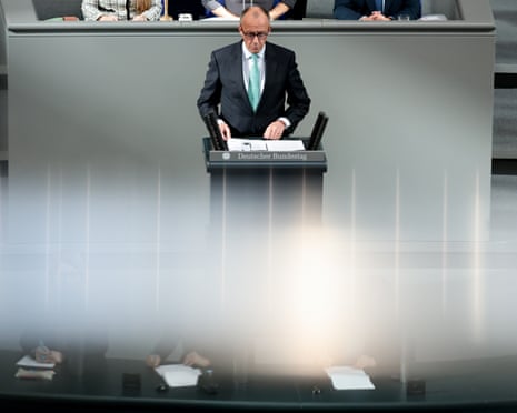 German chancellor Friedrich Merz speaks during a session of the German parliament, the Bundestag, to deliver a government statement in Berlin, Germany.