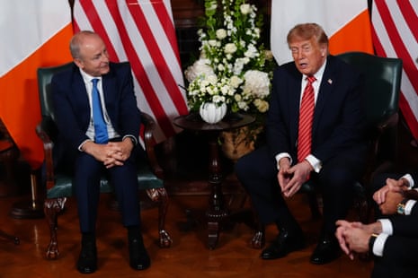 Micheál Martin and Donald Trump speak to reporters.