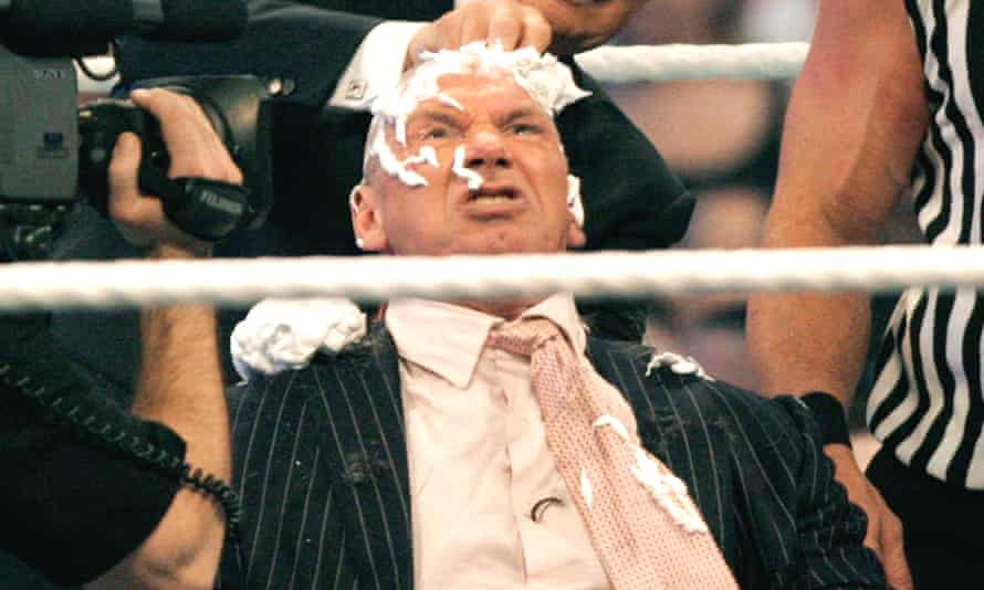 Vince McMahon has his head shaved by Donald Trump at WrestleMania in Detroit in 2007.