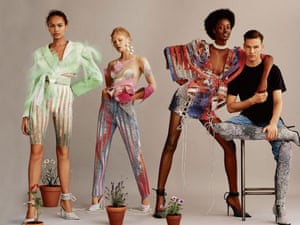 Designer Kevin Germanier with models featured in Elle UK magazine Sept 2018