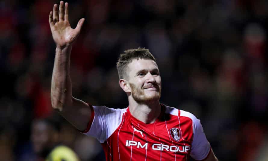 Michael Smith celebrates after scoring the winner for Rotherham