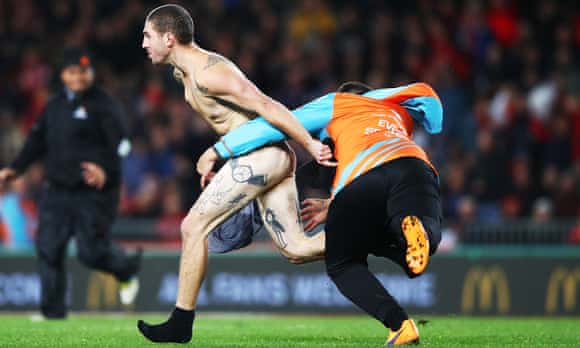 A streaker at the New Zealand v British & Irish Lions first test match in Auckland.