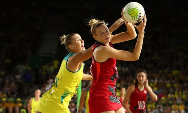 An England player looks to pass during the 2018 Commonweath Games match