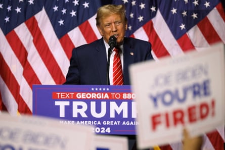 Trump speaks during a campaign rally in Rome, Georgia, on 9 March 2024.