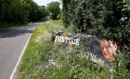 A banner calling for justice for Harry Dunn near the entrance of RAF Croughton in 2021.