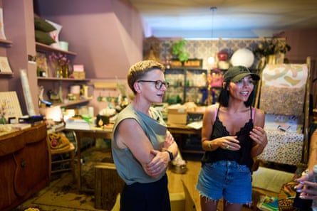 Bev Craig chats to Fiona Di Tondo inside her shop