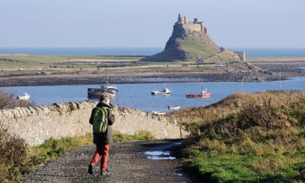 Approaching Lindisfarne castle by foot on the holy island.