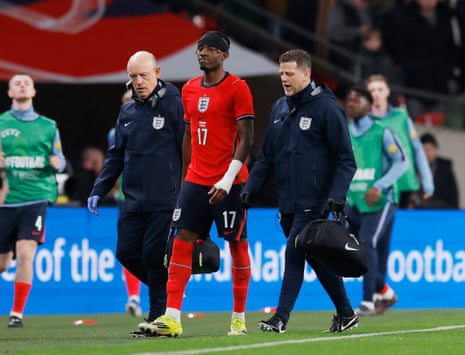 Noni Madueke is substituted after sustaining an injury