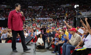 Nicols Maduro speaks at the rally in Caracas.