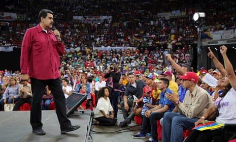 Nicolás Maduro speaks at the rally in Caracas.