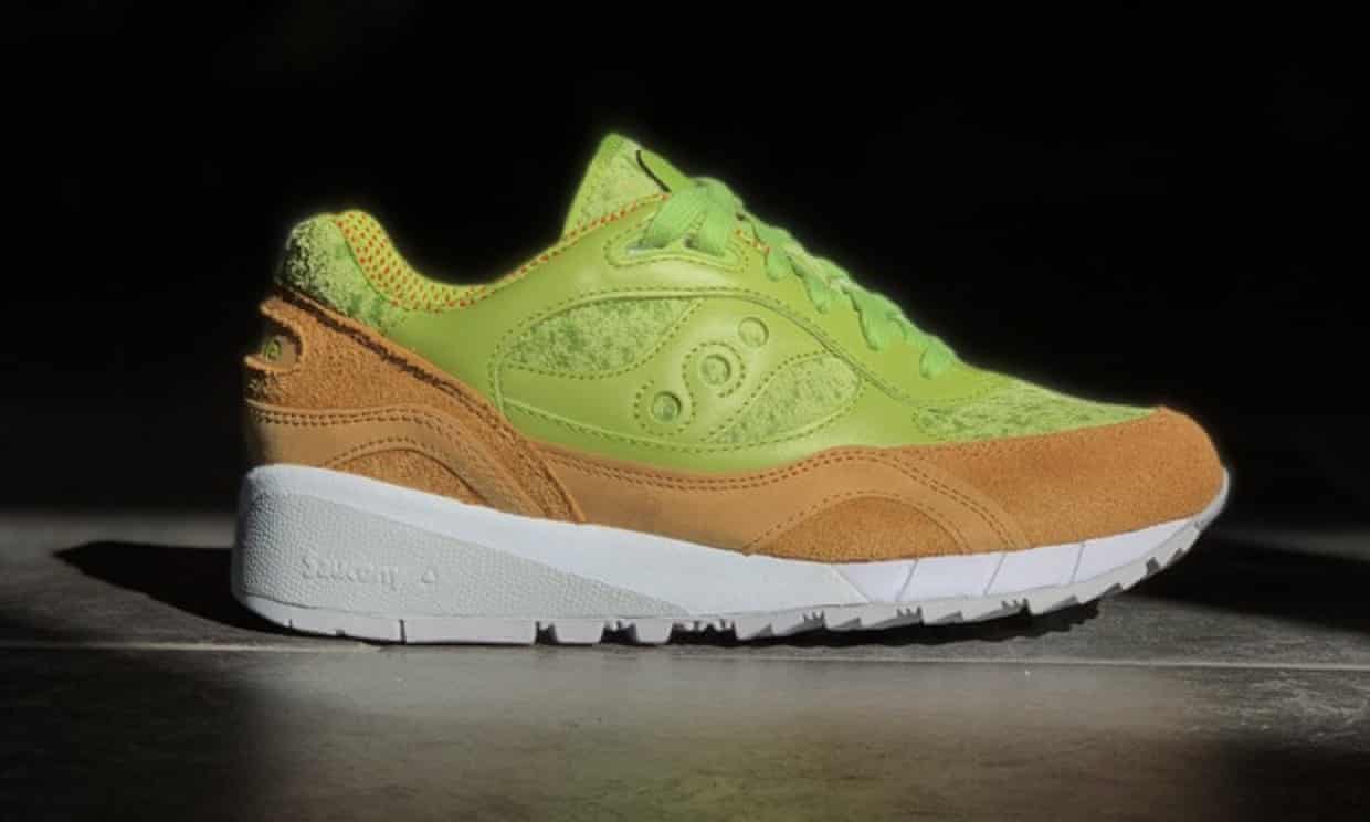 The green and brown Shadow 6000 trainers, with a touch of red to represent chilli flakes.