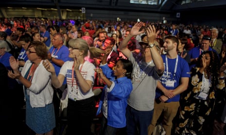 The audience reacts to former Secretary of State Hillary Clinton during her speech at the annual convention of the American Federation of Teachers on Friday, in Pittsburgh, Pennsylvania. 