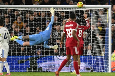 Curtis Jones’ shot hits the woodwork