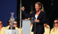 Captain Suzann Pettersen speaks during the opening ceremony in Marbella.
