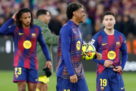 Lamine Yamal with the match ball fat the final whistle.