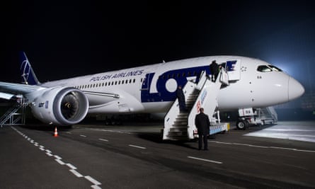 A Boeing 787 Dreamliner belonging to the Polish airline LOT.