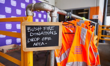A sign at the Food Bank Distribution Centre in Glendenning, Sydney, for the public to drop off supplies bound for areas impacted by bushfires. Experts advise that unless you are responding to a specific request for goods or services, donating cash is more beneficial. 