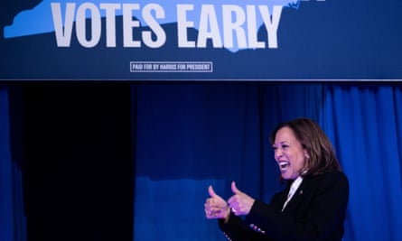 Kamala Harris gives a thumbs up in Greenville, North Carolina