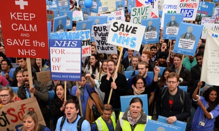 Demonstrators at a Save the NHS rally in central London on 1 December.