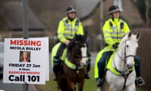 Police officers on horses in St Michael's on Wyre, near where Nicola Bulley's body was found. Photograph: Phil Noble/Reuters