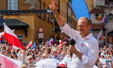 Donald Tusk speaks during the 4 June march in Warsaw, Poland.