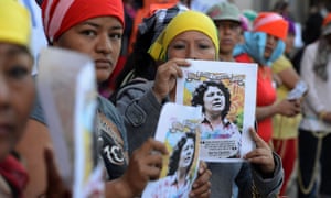 Lenca indigenous women protest against the murder of Honduran environmentalist Berta Cáceres