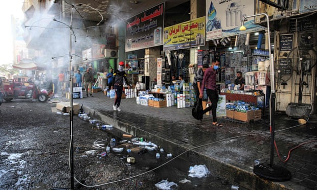 Sprinklers in the street in Baghdad, Iraq, where temperatures reached 51C in July.