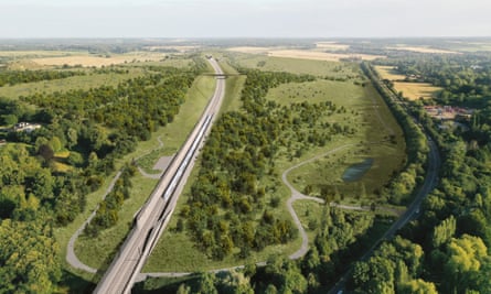 Another architect’s impression showing how the HS2 line and the surrounding pasture, wetland and grassland will appear.