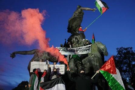 Protesters demanding a ceasefire in Gaza near Place de la Nation in Paris, 2023.