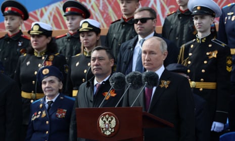 Vladimir Putin gives a speech during the Victory Day military parade in Moscow.