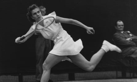 Shirley Fry playing at Wimbledon in 1951.