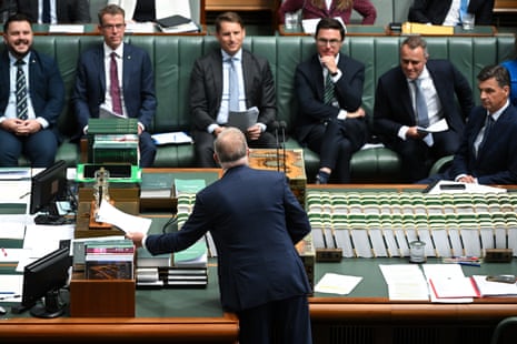 Australian prime minister Anthony Albanese tables the Liberal party election review in the House of Representatives.