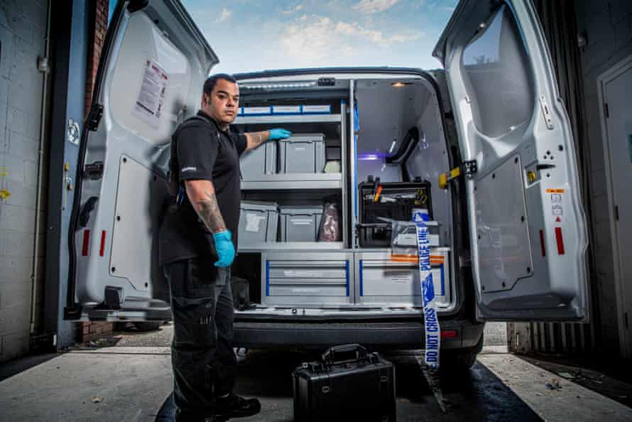 Lab on wheels ... Drew Birtles in his forensics van.