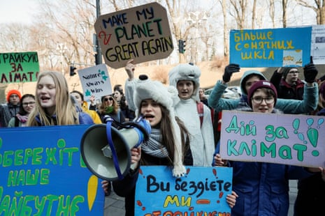 Students strike for action on climate change in Kiev.