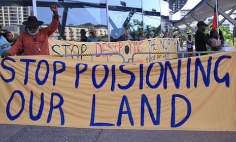 Protesters set up outside a Minerals Council of Australia summit in Darwin in December 2014.