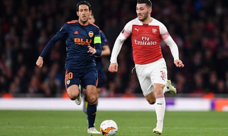 Parejo chases Arsenal’s Sead Kolasinac during last week’s semi-final first leg. Valencia trail 3-1 going into Thursday’s second leg at the Mestalla.